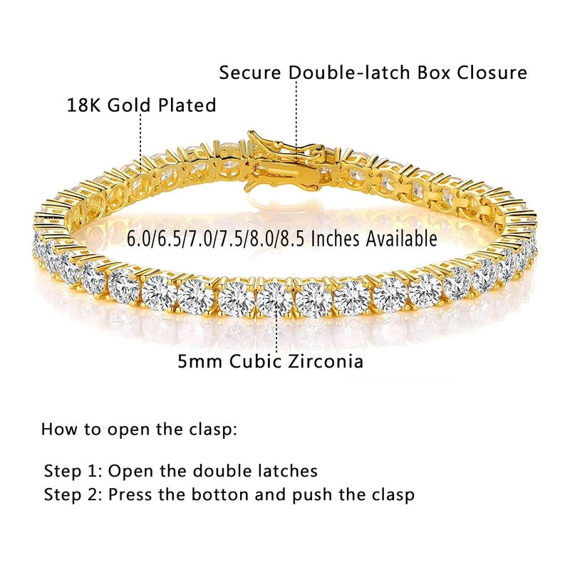 Gemsme 5MM Tennis Bracelet for Women Men, 18K Gold Plated 5mm Round Cubic Zirconia Classic Tennis Bracelets,7.5 inch - Image 2